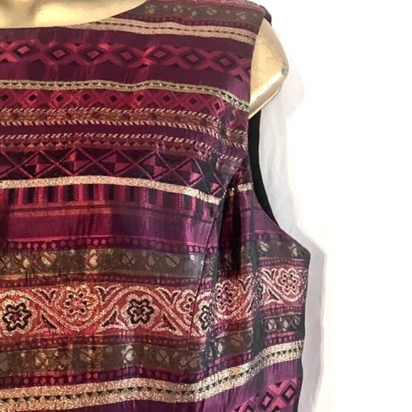 Vintage Gold Lamé Tapestry Blouse 14 Top Metallic Striped Evening Party NYE - Picture 3 of 7